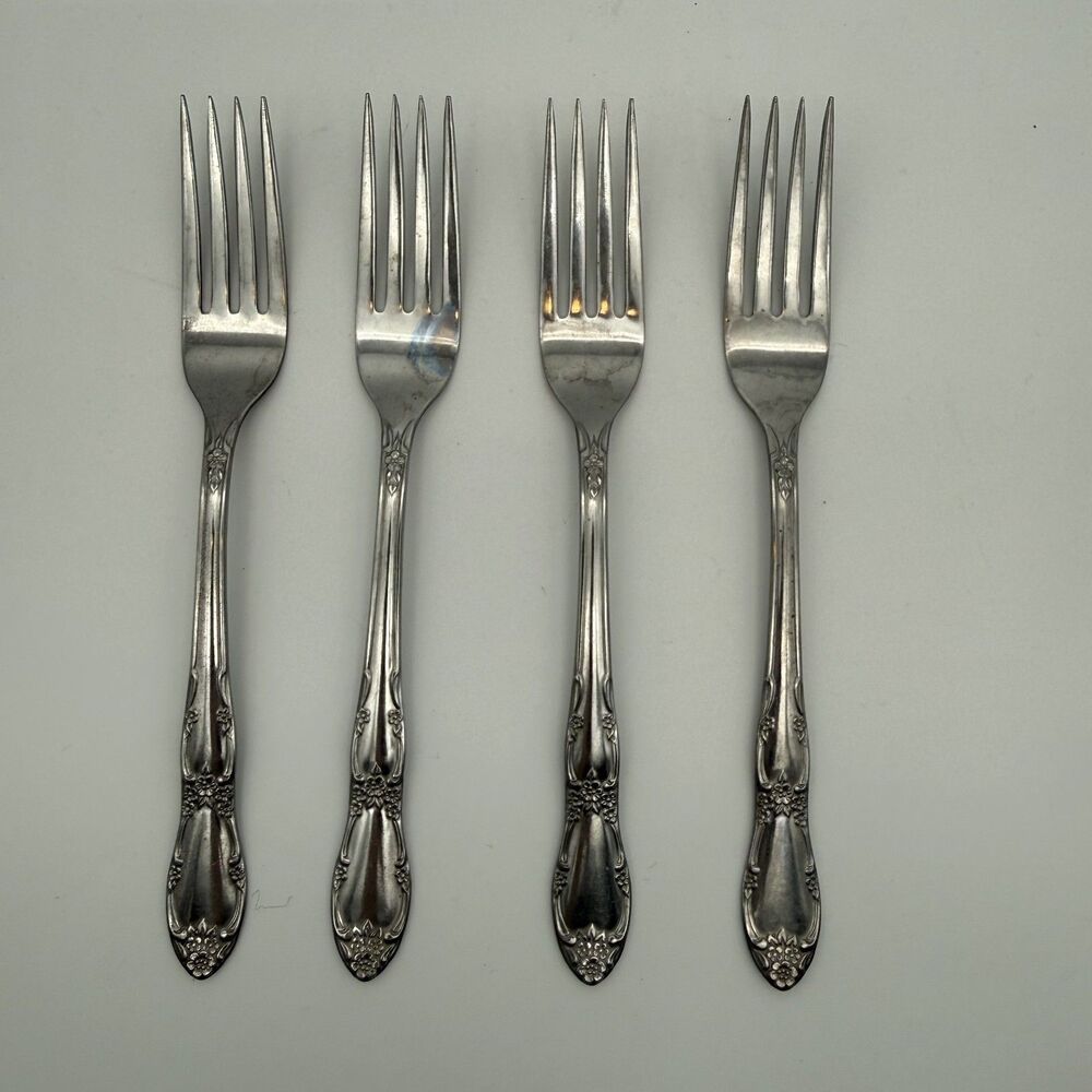 Vintage Wm A Rogers Oneida Ltd Fenway Daydream 4 Dinner Forks Stainless Flatware